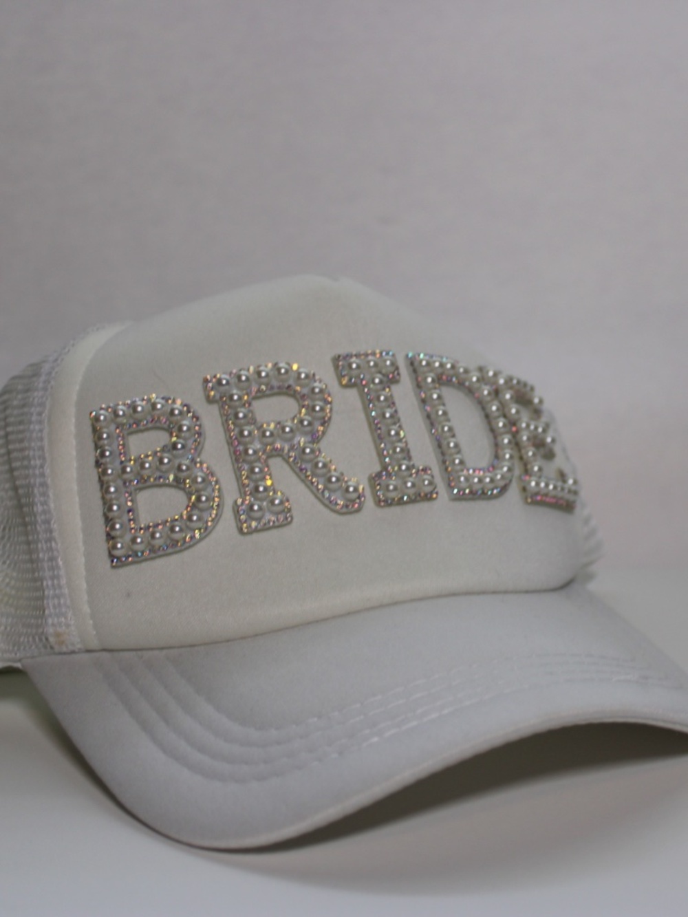 BRIDE Embellished White Trucker Hat Bridal Party Bachelorette Brides Hat Gift